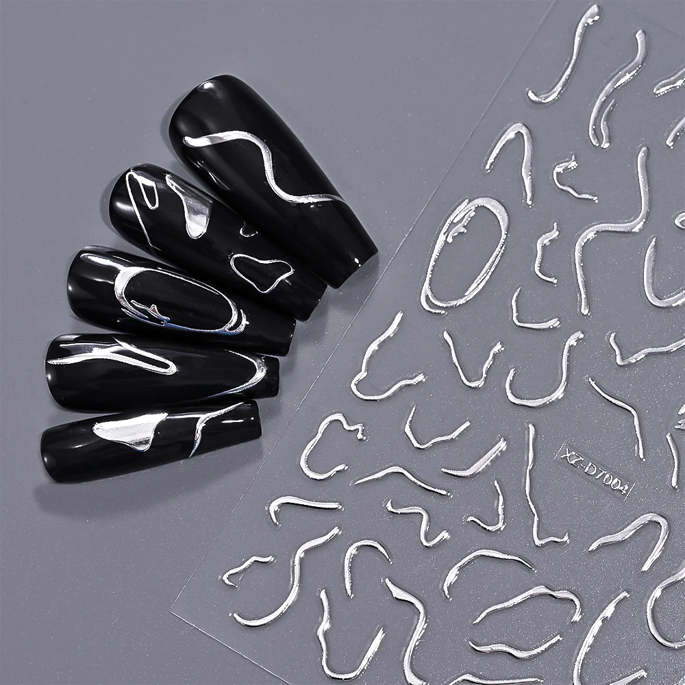 1 unidad de pegatinas metálicas 3D inspiradas en Y2K, diseños geométricos de mármol y bronceado, deslizadores de uñas autoadhesivos, manicura brillante DIY
