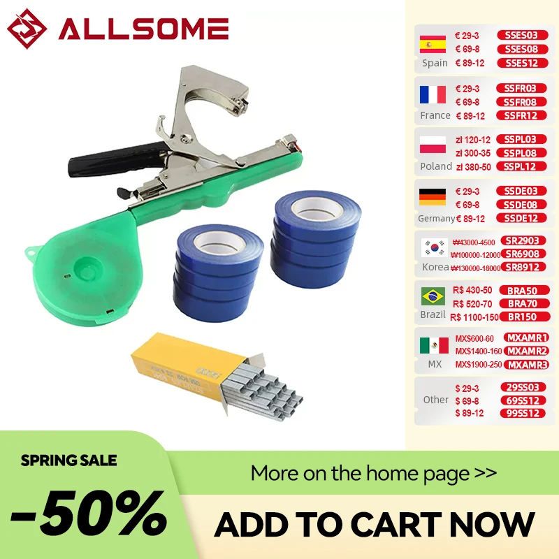 ALLSOME Tying Tool Plant Garden Plant  Tapener Machine 10 Rolls Tape Set for Vegetable, Grape, Tomato,Cucumber, Pepper Flower
