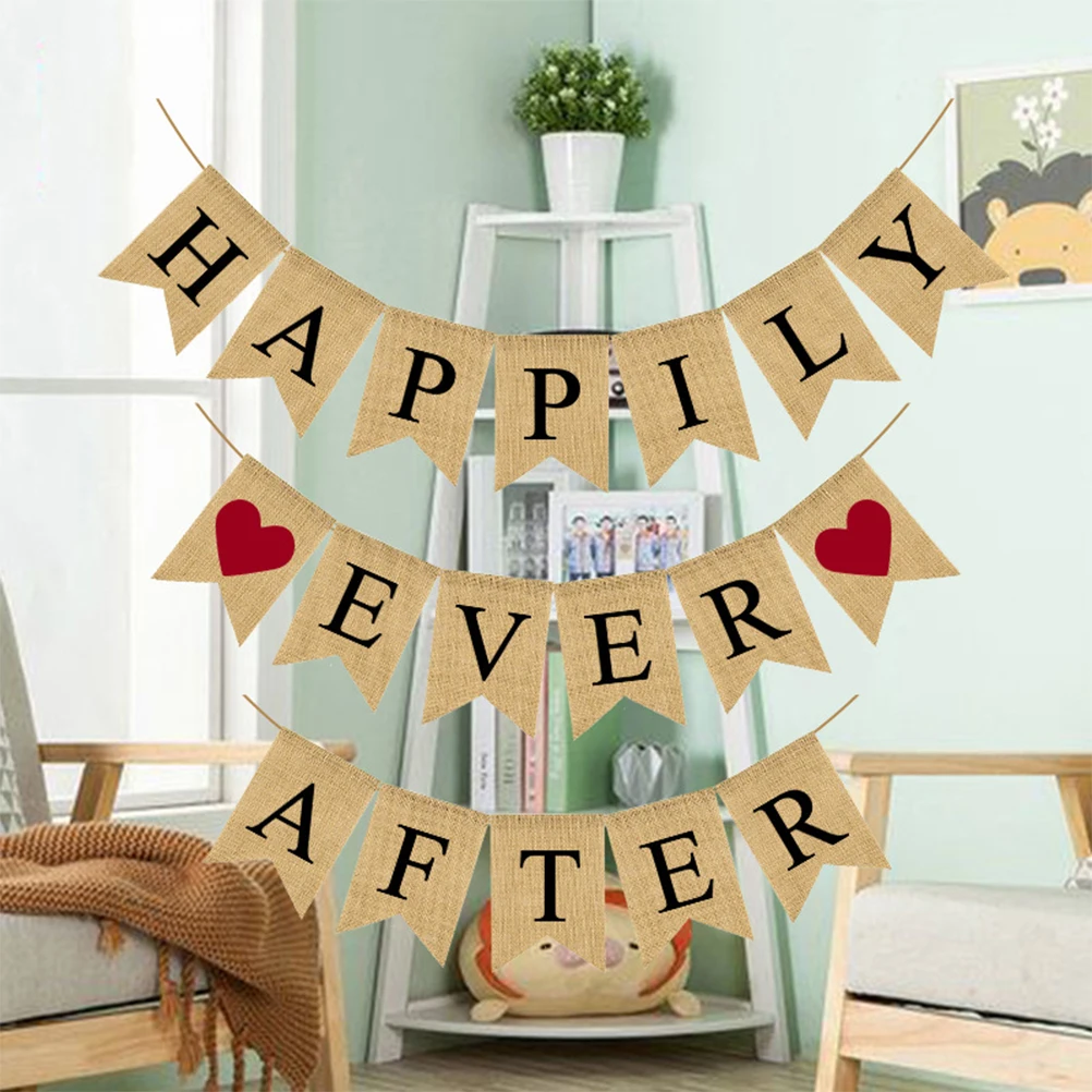

Swallowtail Banner Wedding Bunting Party Decoration Burlap Flag Heart Letter Pattern Linen Material Reusable