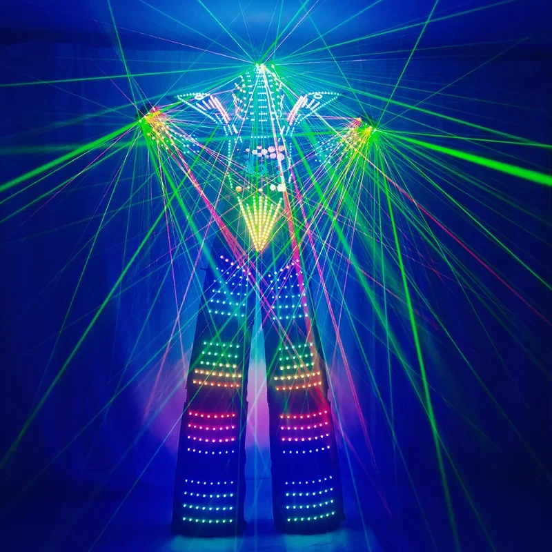 Traje LED Robot Costume Clothes Stilt Walking Luminous Suit Jacket Chest Display Helmet Laser Gloves