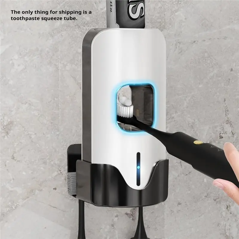 ABZA-Automatic Electric Toothpaste Dispenser For Kids - Wall Mounted With 3-Level Adjustment & 2 Toothbrush Slots Grey