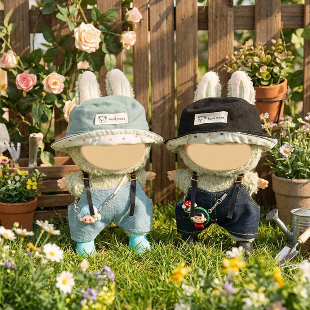 For Labubu Clothes Latest Denim Overalls Pants Hats Mini Accessories,Cool Outfit For 17CM Plush Doll,Festival Gifts Kid Toys