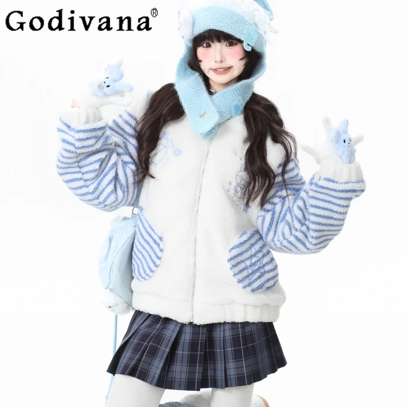 سترة صوف الضأن القطنية للنساء الشتاء طويلة الأكمام سميكة معطف دافئ أعلى الإناث النمط الياباني الحلو لوليتا سترات #3