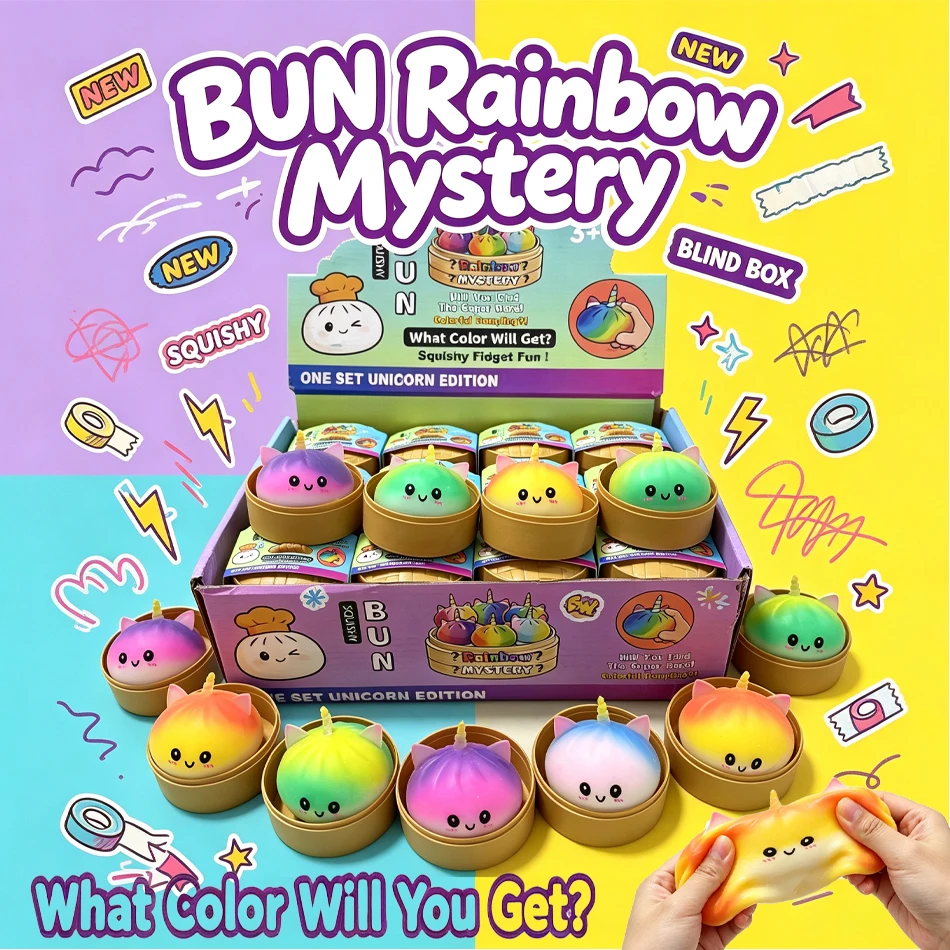 Hot Selling Rainbow Unicorn Bao Bun Squishy Stress Relief Bun Squeeze Fidget Toy Relieve Stress Anxiety Desk Decor Perfect Gift