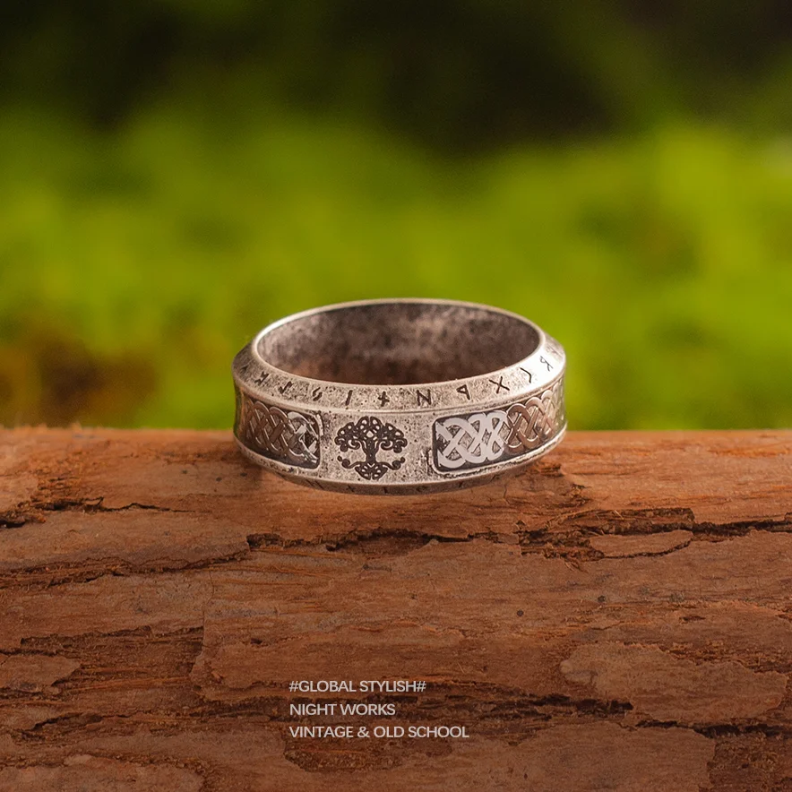 Vintage Norse Mythology Viking Ring for Men Women Distressed Titanium Steel Band Unisex Rock Punk Large Size Ring Retro Jewelry