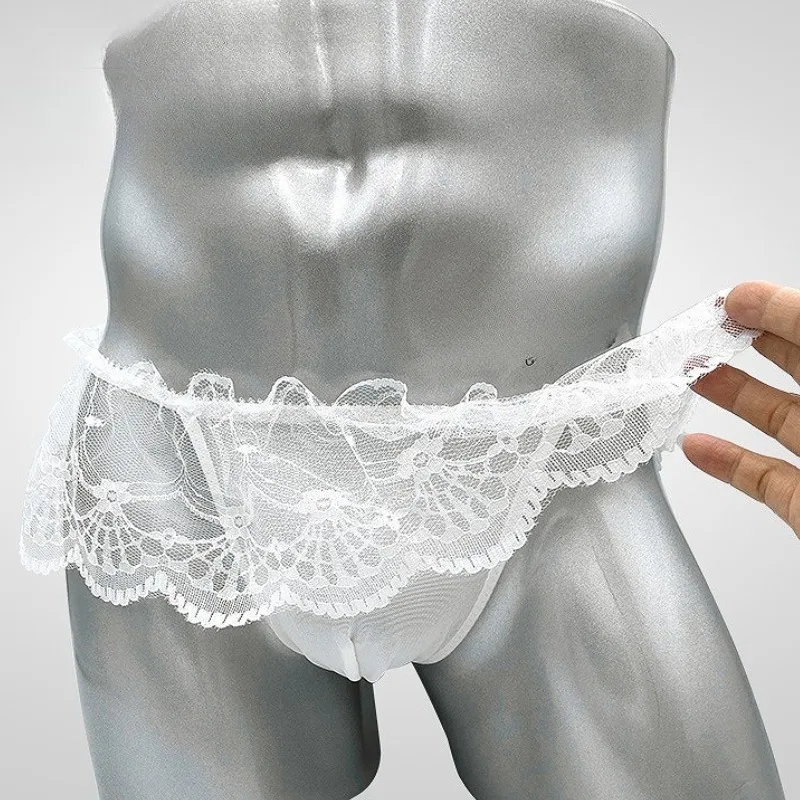 2Pcs Lace Thongs Men's Sexy Erotic Gay Underwear Mesh Lingerie See Through Nightwear Elasticity Slips Tanga Hombre Трусы М 3