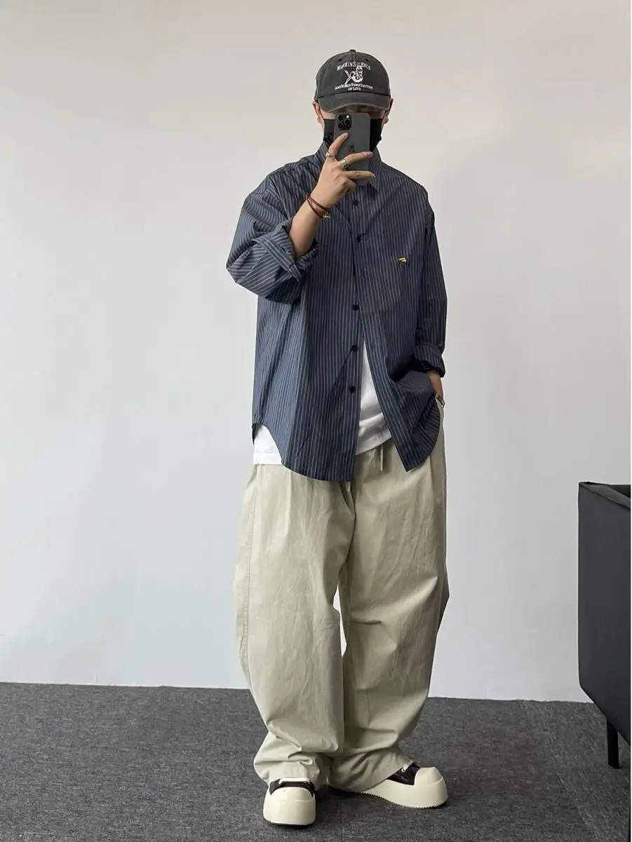 

Мужская демисезонная свободная тонкая куртка-жакет в ретро-японском стиле, в полоску, для уличной носки и работы