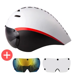 Aero Goggles Bicycle Helmet  TT Triathlon Road Bike Helmets Timetrial Racing Riding Helmet With Lens Bicycle Equipment