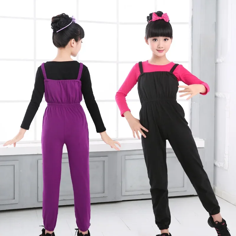 Kids Black Purple Gymnastics Cotton dancing costumes Children ballet Dance Overalls