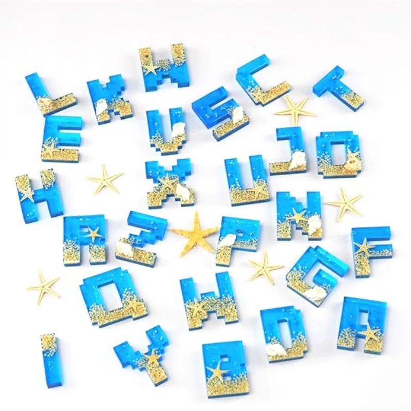 Diy Kristal Siliconen Epoxyhars Mal Hoofdletter Matrijs Spiegel Handgemaakte Hangende Pixel Letter Siliconen Mal
