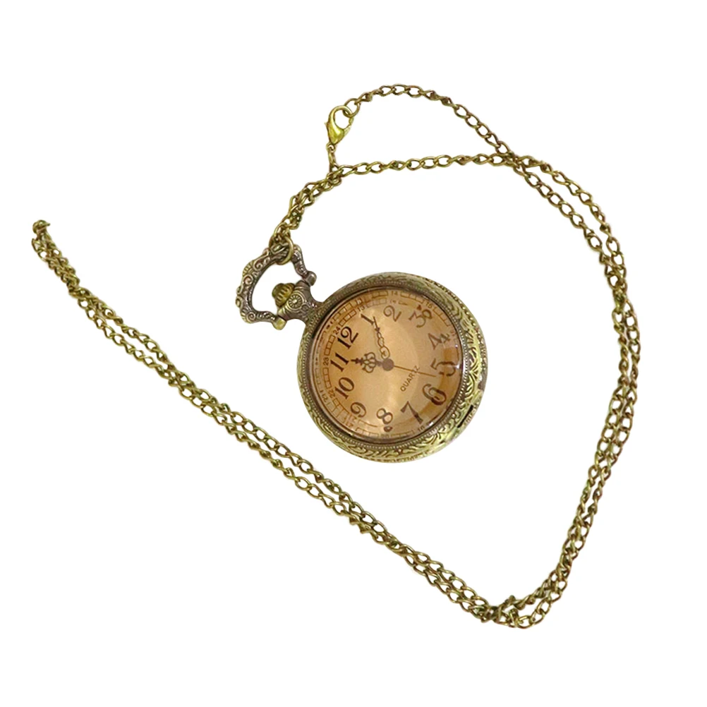 

Retro Pocket Vintage Bronze Engraved Retro Hanging Watch Edge Brown Transparent Clamshell Big Numbers Decorative