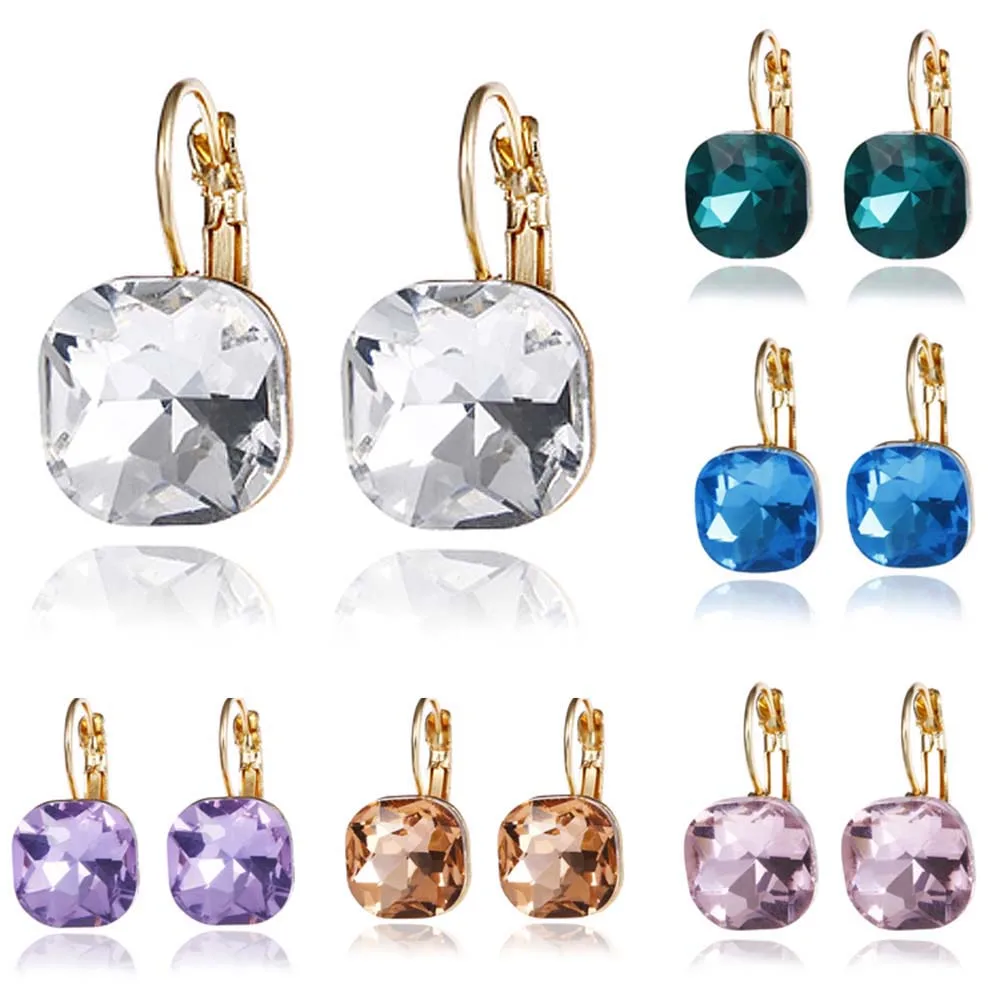 أنيقة العصرية المرأة ساحة كريستال حجر الراين مجوهرات الزفاف موضة الأذن ترصيع إسقاط الأقراط #1