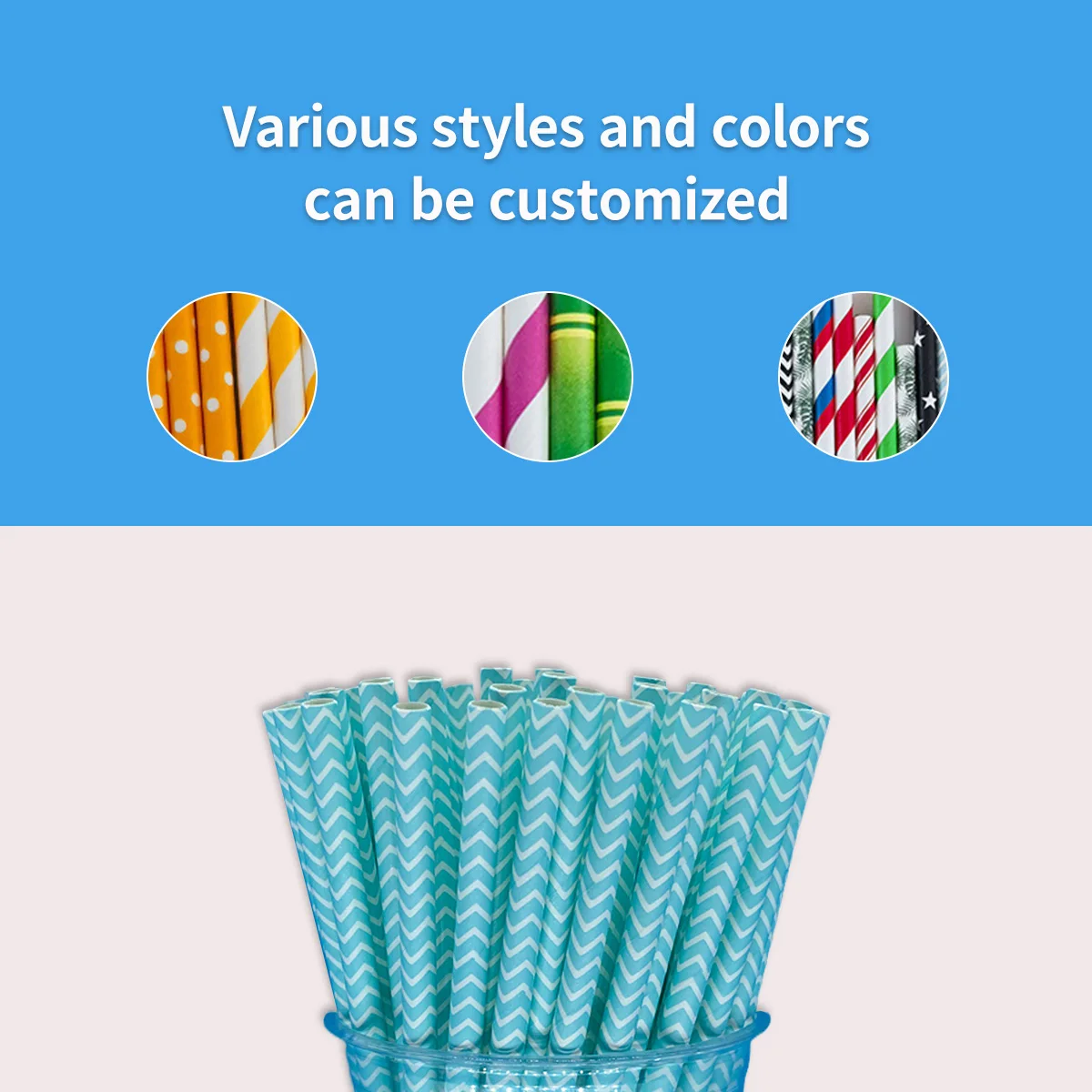 6*197MM Sky Blue Wave Biodegradable Paper Drinking Straws Bulk for Party Supplies, Birthday, Restaurant, Bar--10000 Pcs