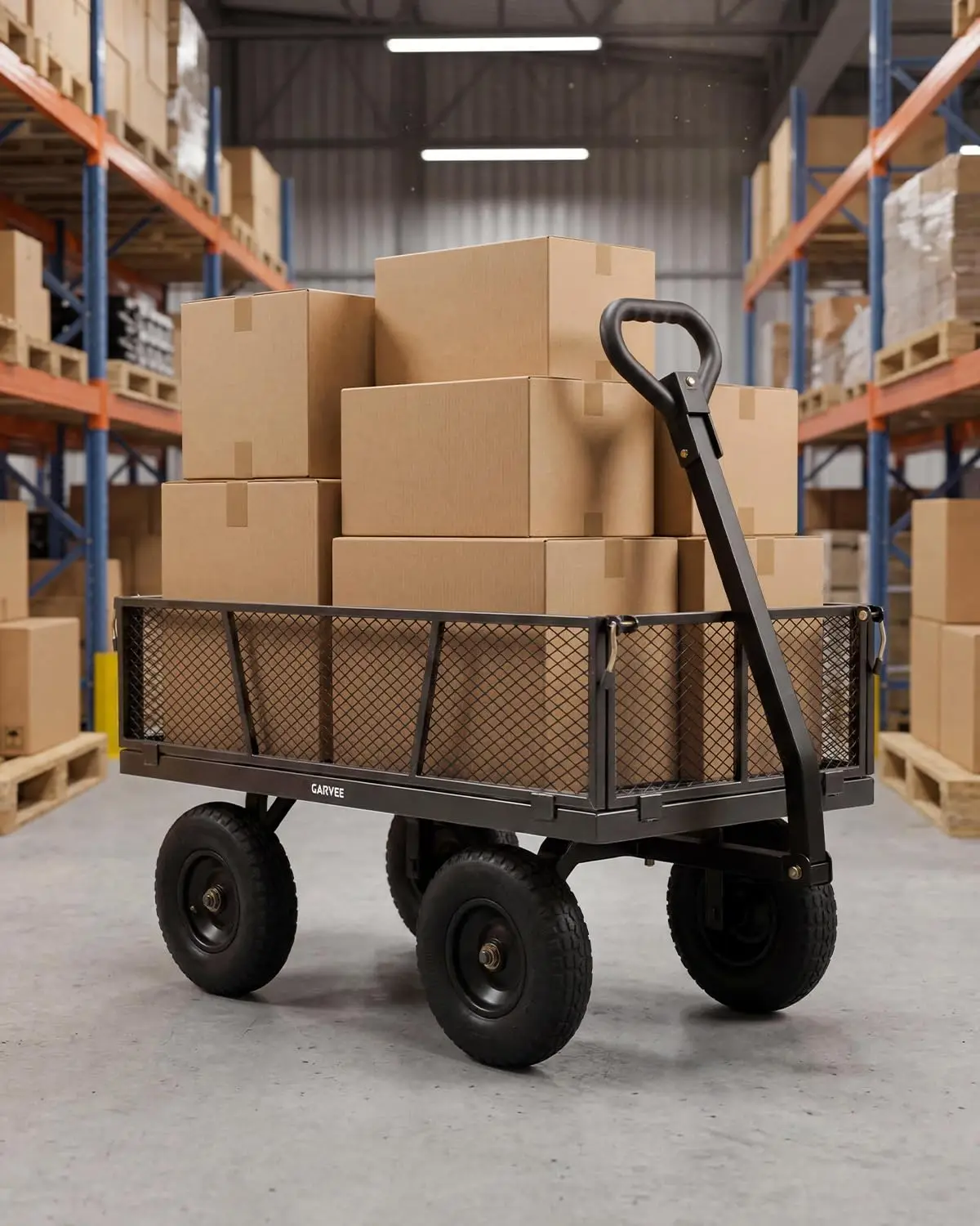 1200 Lbs Steel Garden Cart, Utility Wagon with Removable Mesh Sides-Gray, Customized
