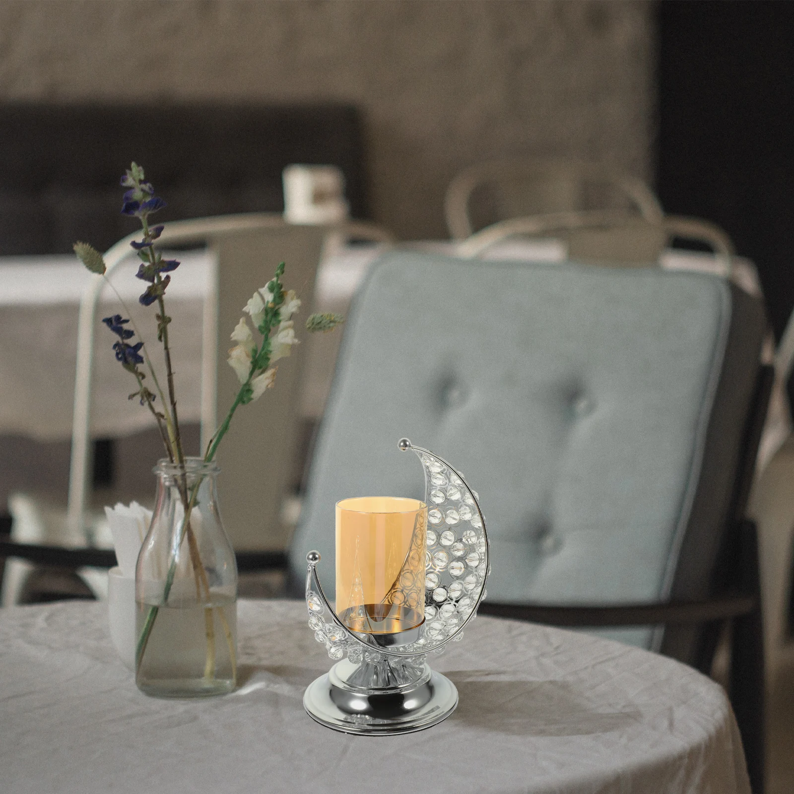 

Metal Moon Candleholder Exquisite Design Premium Material Sturdy Structure Warm Light Atmosphere Decor Holder