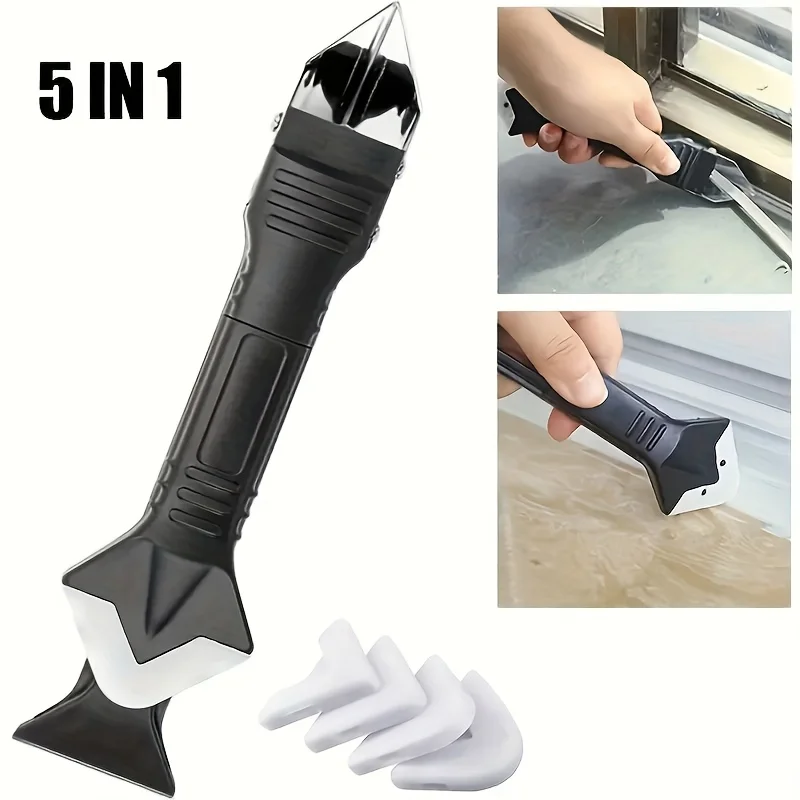 1 set of five in one metal scraper, glass glue scraper, edge trimming and joint filling tool, multifunctional silicone scraper