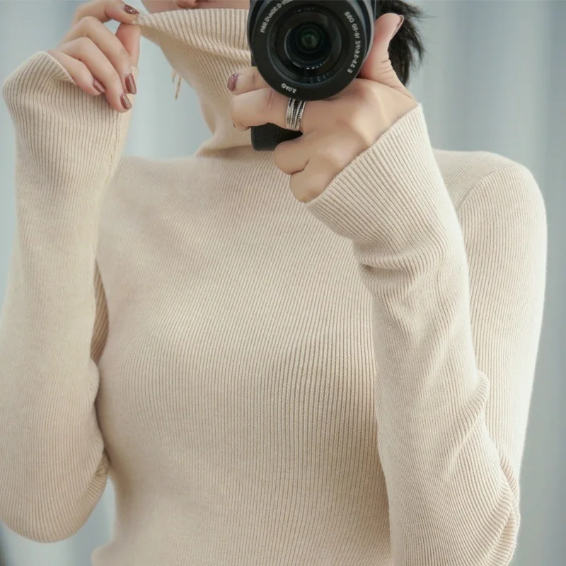 

Women's Autumn Winter Slim Fit Base Layer Shirt Korean Style Turtleneck Knitted Sweater Fashionable Casual Versatile Pullover