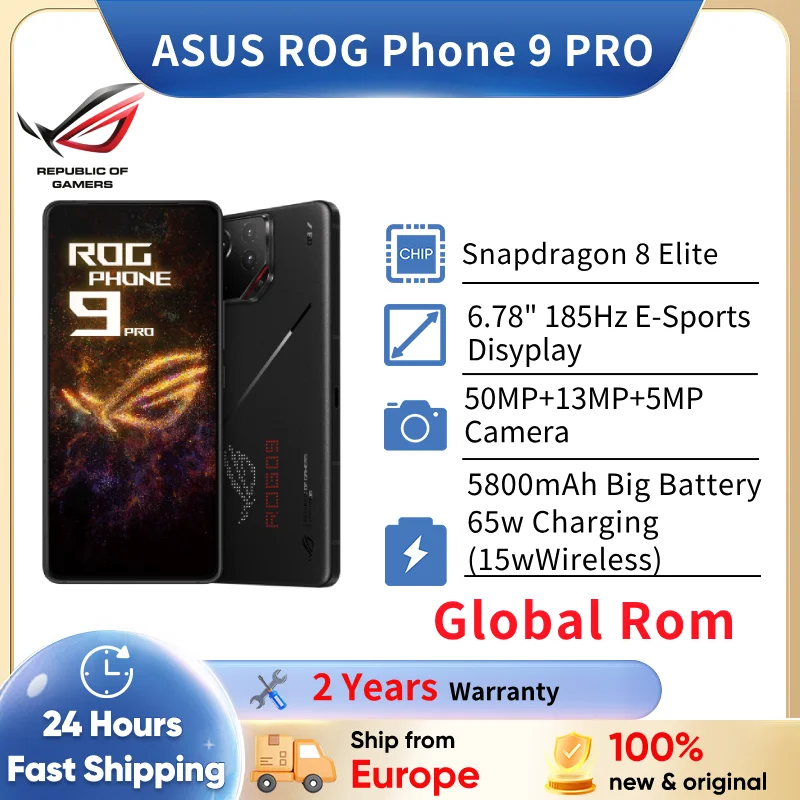 ASUS ROG Phone 9 Pro Snapdragon 8 Elite 6.78 ''185Hz cran e-sports 50MP camra 5800mAh batterie 512GB/1TB tlphone de jeu