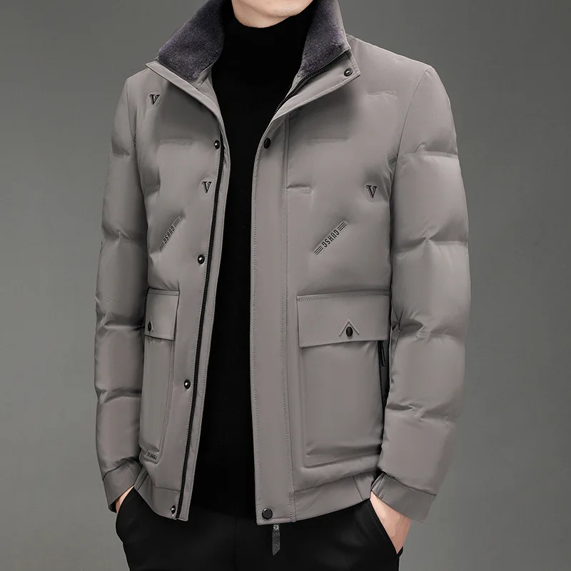 2025 men's stand-up collar high-end down jacket, new winter fashion, white duck down jacket
