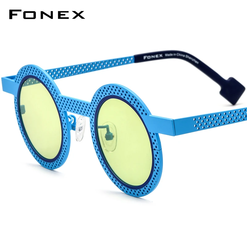 

FONEX Titanium Polarized Sunglasses Men 2024 New Hollow Out Colorful Retro Round Sun Glasses for Women UV400 Shades F85821T