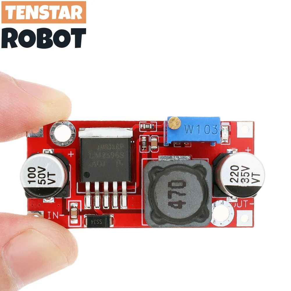 TENSTAR 4pcs LM2596 Power Converter Step Down Module Red Board DC-DC 1.5V-35V Adjustable Power Supply 3.3V/5V/12V LM2596S-ADJ