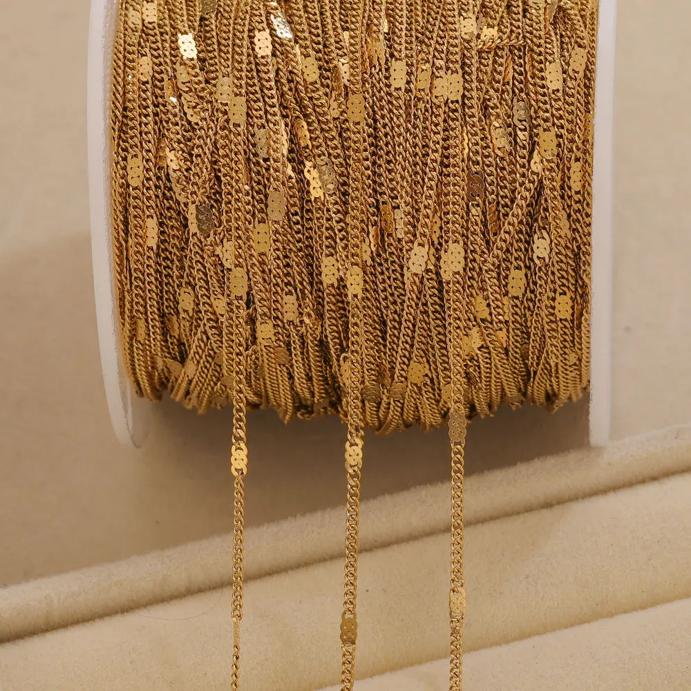 2 Meter Edelstahl-Gliederketten, PVD 18K vergoldet, für DIY Armband, Halskette, Schmuckherstellung, Zubehör. – Detail 1