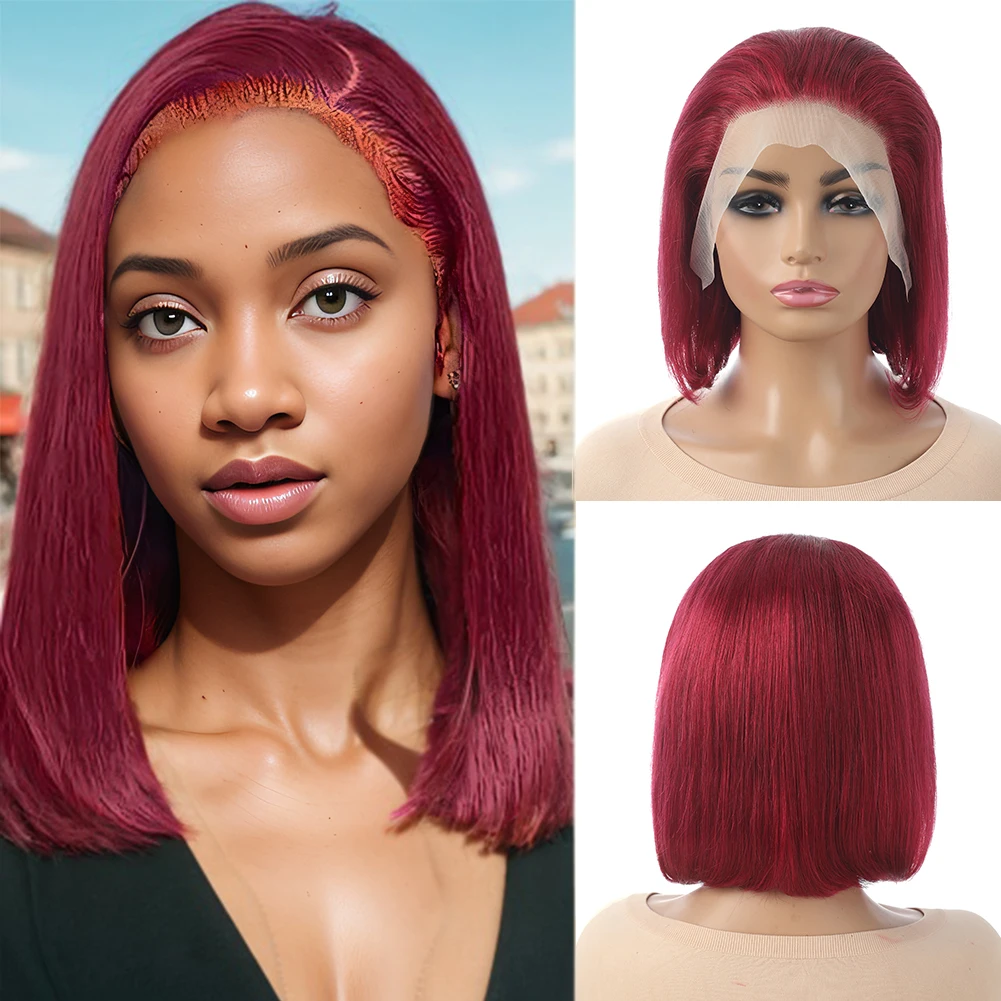 

99J 13x4 Lace Front Bob Wigs 99J Burgundy Straight Short Bob Wig Bob Wig Human Hair Bob Lace Front Wigs Human Hair