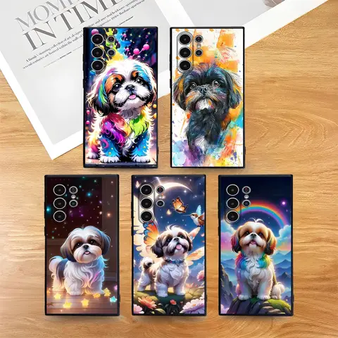 Shih Tzu Painting Cute Phone Case For Samsung Galaxy S25 S24 S22 S23 Ultra S21 S20 Plus 5G Frosted Non-Slip Full Cover Case