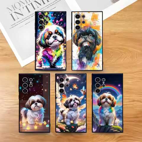 Shih Tzu Painting Cute Phone Case For Samsung Galaxy S25 S24 S22 S23 Ultra S21 S20 Plus 5G Frosted Non-Slip Full Cover Case