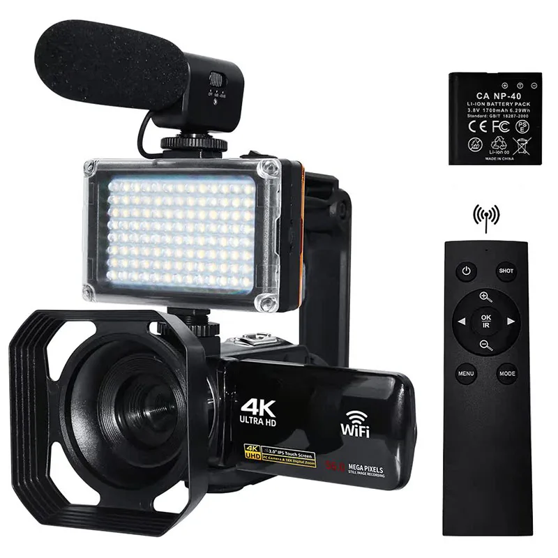 4K Ultra HD Digital Camera 3.0 Inci 48MP 18X Zoom Wifi Camcorder with Windproof Microphone Fill Light Video Vlogging For YouTube