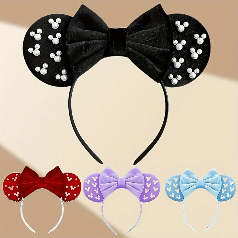 

1pc Disney Mickey Minnie Theme Headband Bow Mickey Mouse Beads for Party Gifts Park Games Role-playing Holiday Hair Accessories