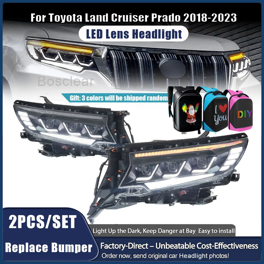 

Комплект фар для Toyota Prado 2018-2023, передние светодиодные фары Plug&Play с указателями поворота, автоаксессуары