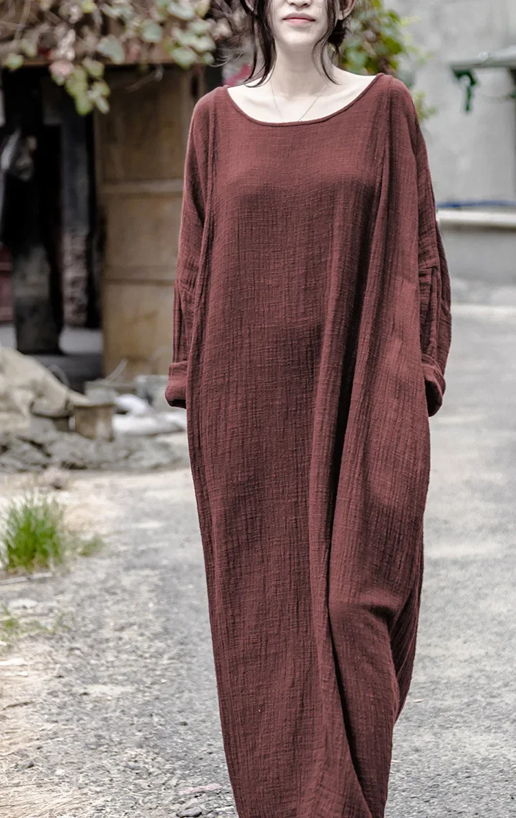 Vestidos Mujer 2025 Latest Autumn Spring Solid Color Cotton Linen Robes Dress for Women Large Size Plus Size Artist Ropa Dresses
