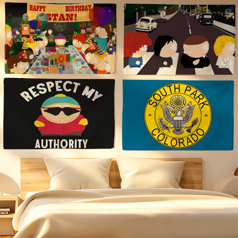 Cartoon S-SOUTH P-PARK Flag Tapestries For Classroom Dormitory Camping Picnic Party Cheering Home Indoor Outdoor Decor
