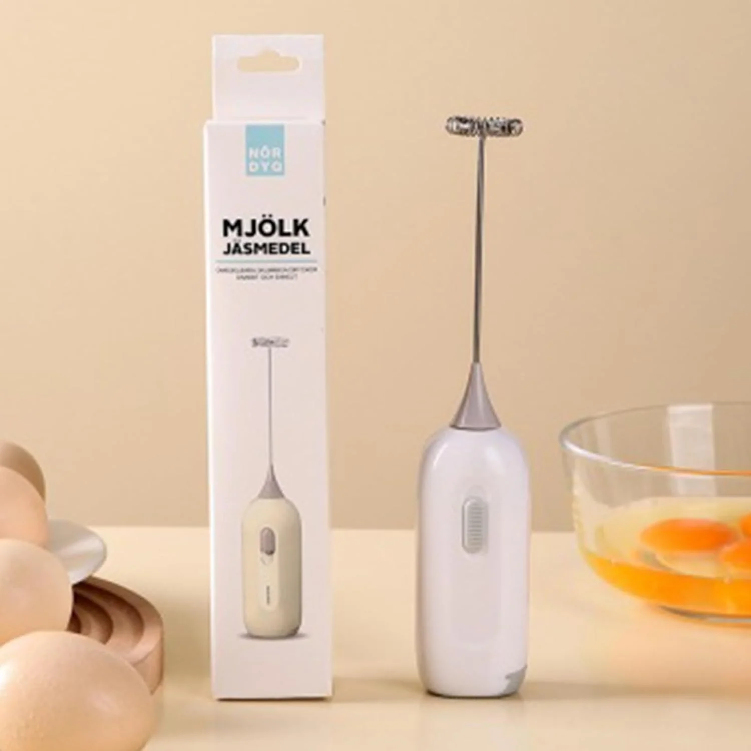 Portable  Milk Frother and Egg Whisk for  (white)
