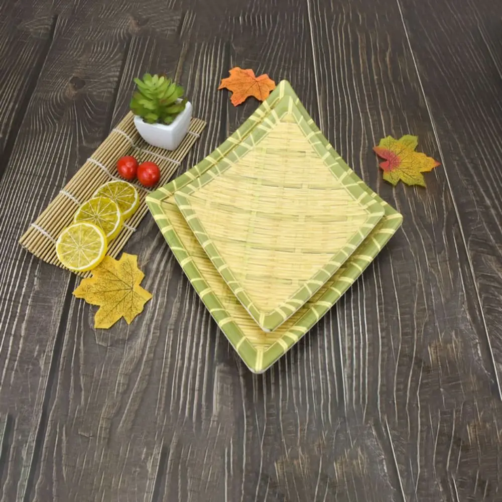 Imitation Bamboo Weaving Hot Pot Vegetable Plate Multiple Styles Green Vegetable Fruit Tray Melamine Serving Plate Home