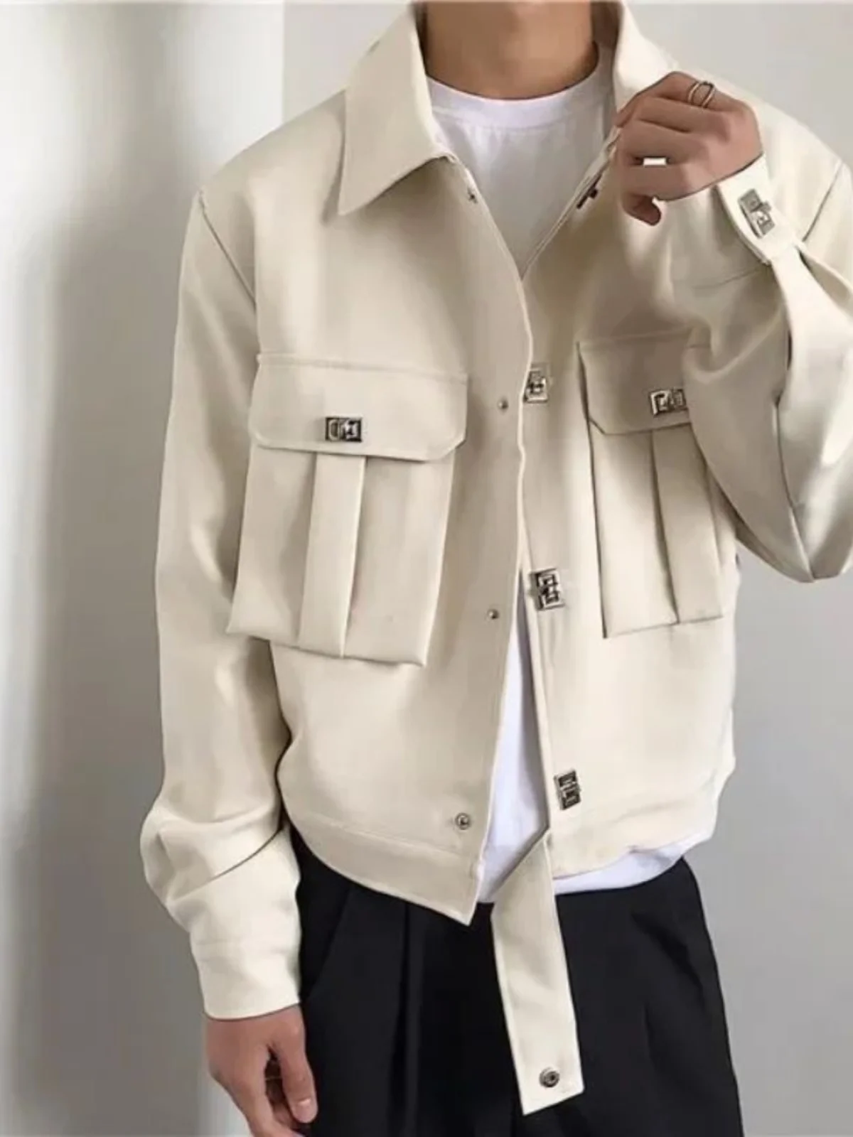 

Loose Casual Square Collar Jaet for Men Modern Sle Long Sve Windproof Outerwear Youth ular Autumn Faion