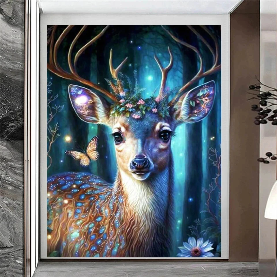 Novelty 2023 5D Diy Diamond Painting Elk Deer Butterfly Cross Stitch Kit Mosaic Animal Full Square Round Drill Embroidery W182