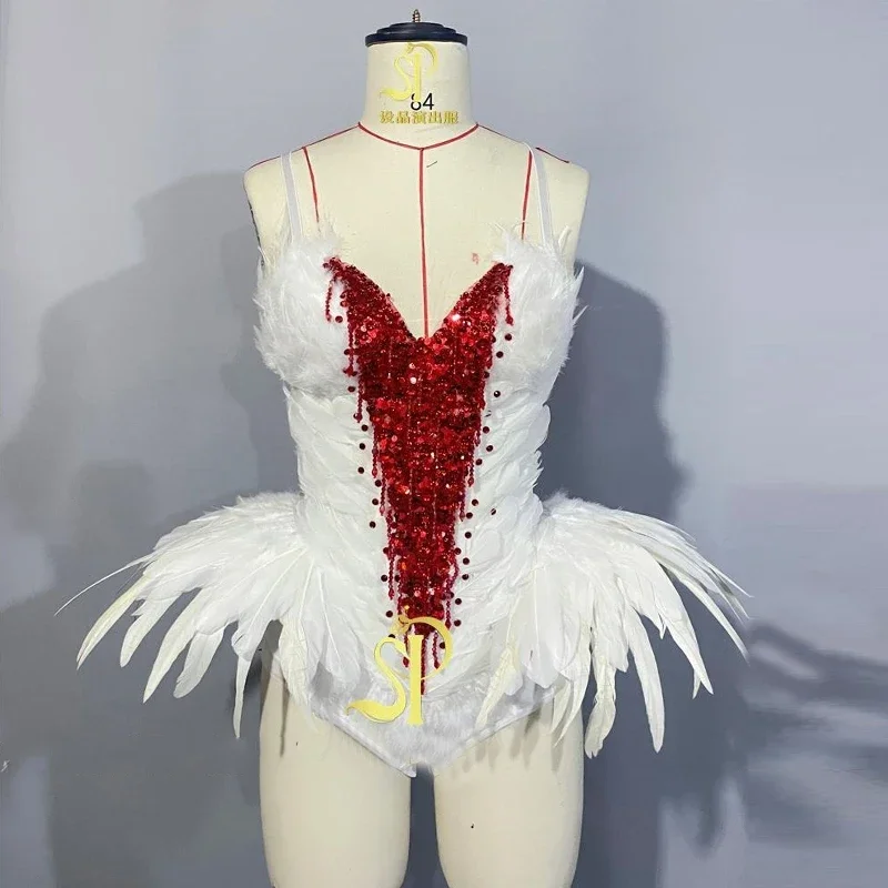 ชุดบอดี้สูทขนนกแฟชั่น ชุดเรฟ คอสเพลย์ ชุดนักเต้นโกโก้ ชุดผู้หญิงเซ็กซี่ประดับเพชร ชุดเรฟ คาบาเรต์ ชุดการแสดงงานคาร์นิวัล ชุดสาวโชว์