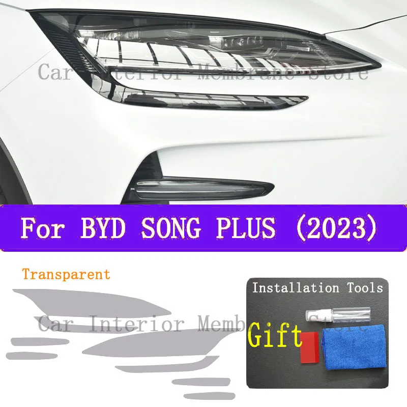 

For BYD SONG Plus Champion Version DM-i EV 2023 Car Exterior Headlight Anti-scratch Front Lamp Tint TPU Protective Cover Film