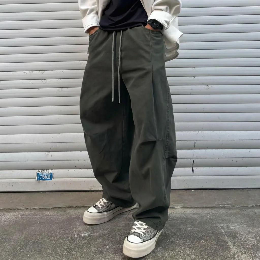 

Men's Japanese Style Casual Cargo Pants Lightweight Loose Straight Leg Multi-Pocket Outdoor Workwear Trousers Y2k Streetwear