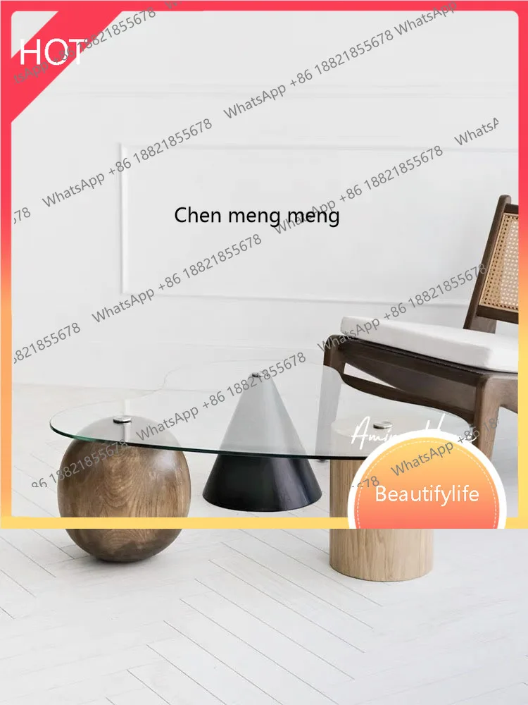 Creative Glass Coffee Table Living Room Nordic Geometry B & B Silent Art Wooden Table