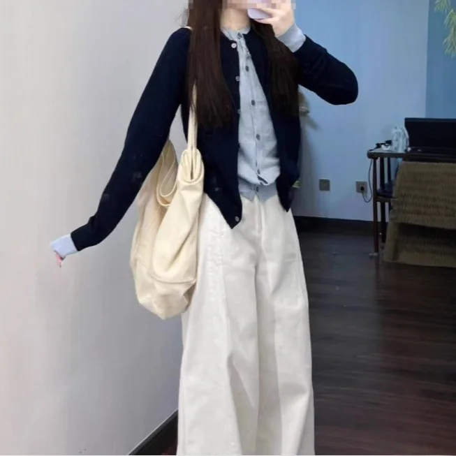 Blue Knitted Suit for Women 2025 Is Very Good-looking Popular in Early Autumn and A Complete Set of Pants