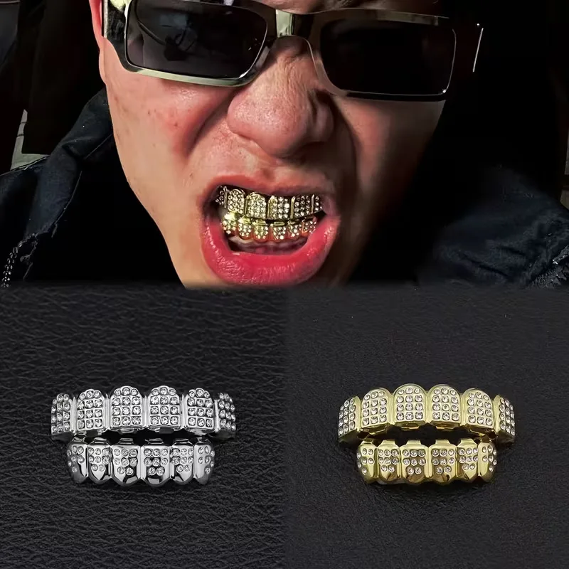 Rejilla Dental TOPGRILLZ con Incrustaciones de Circonitas Cúbicas 5A+, 6 Dientes Superiores y 6 Inferiores, para Hombres y Mujeres