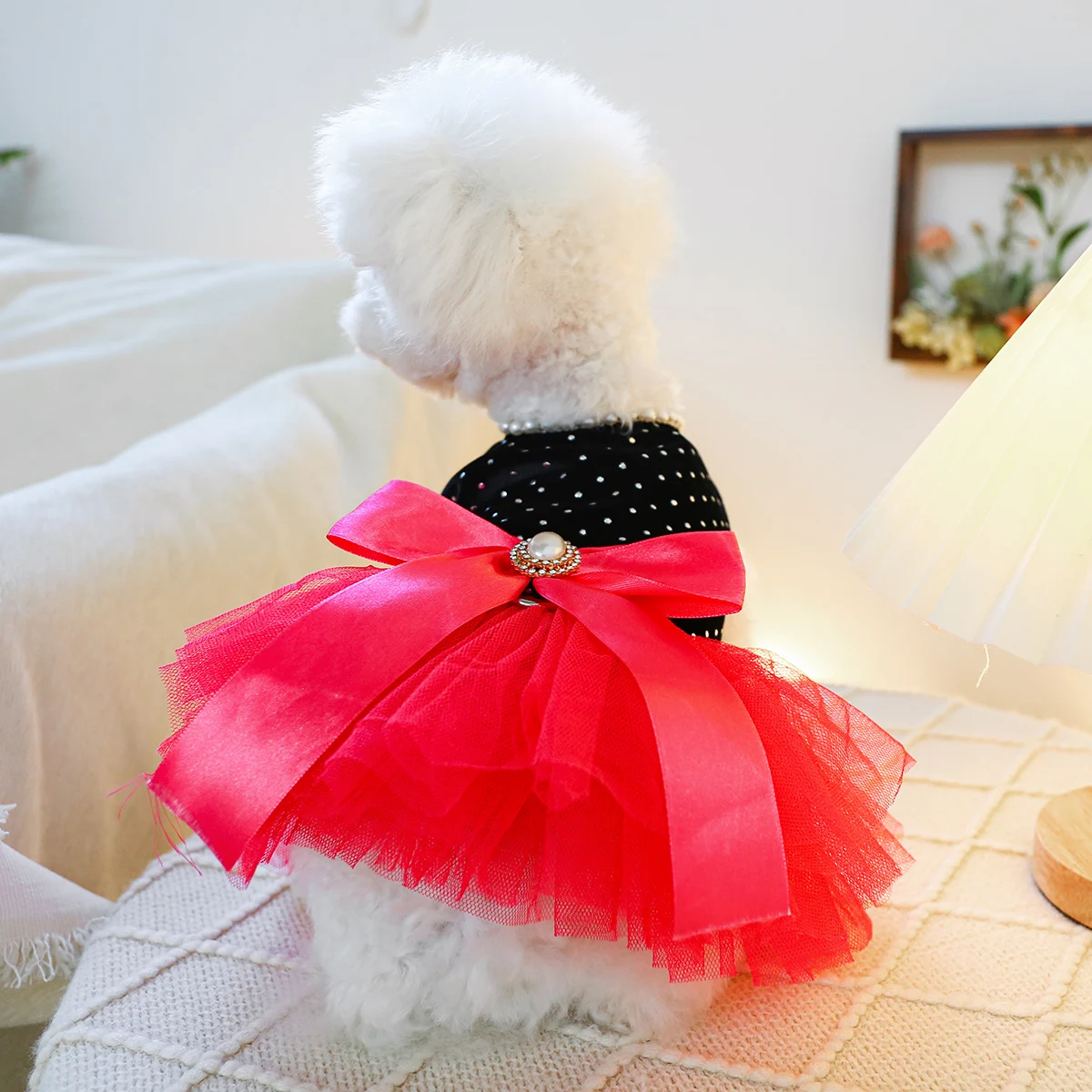 1PC Pet Clothing Cat Spring/Summer Black Bow Red Princess Dress Traction Buckle Suitable for Small and Medium sized Dogs