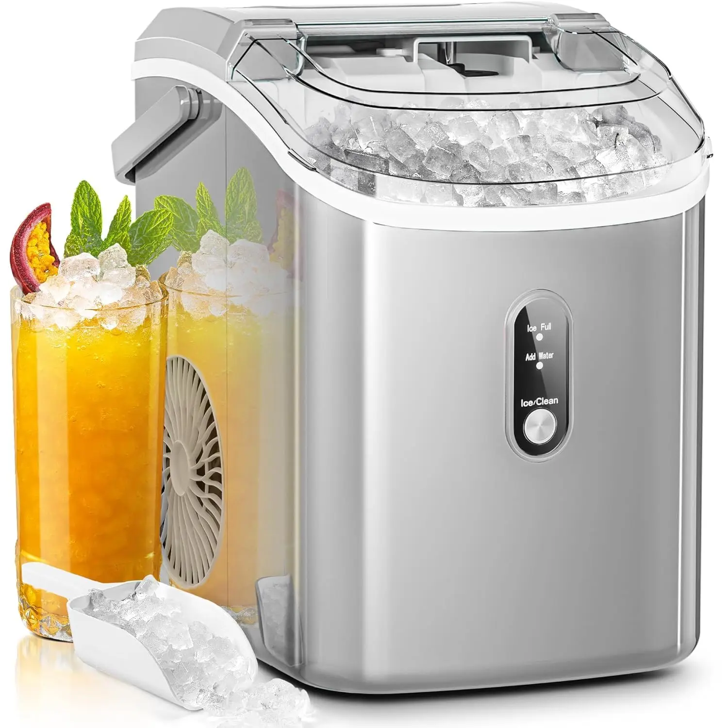 Maker Countertop,35lbs/24H,Portable Pebble Ice Machine with Handle,Self-Cleaning Function,Pellet Ice Maker for Home/Kitchen/Offi