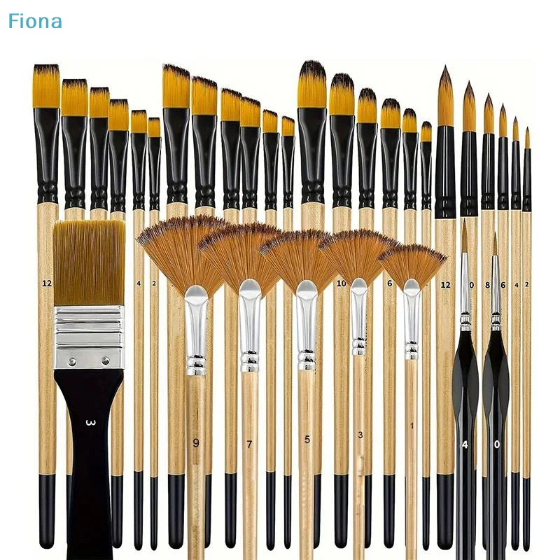 ☭ 32-teiliges Pinselset, professionelle Nylon-Kunstpinsel für Acryl, Aquarell, Öl, Gouache, mit Fächer-, Flach-, Rund-, Filbert- und Detailpinseln