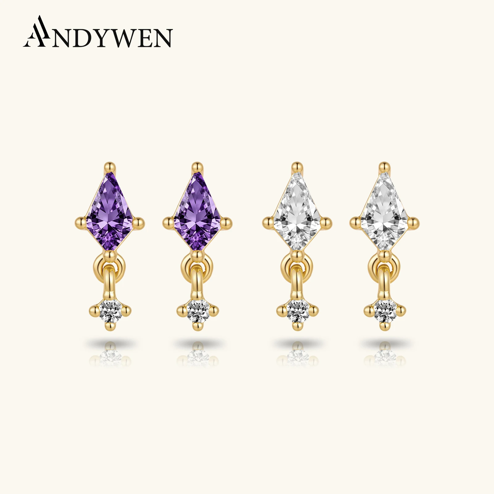 

ANDYWEN 925 Sterling Silver CZ Kite Cut Purple Zircon Piercing Stud Earrings 2026 Luxury Trendy Birthday Gift Women Jewelry