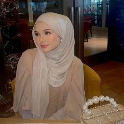 Wholesale Glimmer Silk Crepe Crinkle Scarf Glitter Plain Solid Breathable Light Weight Hijab Muslim Women Thin Headscarf Turban