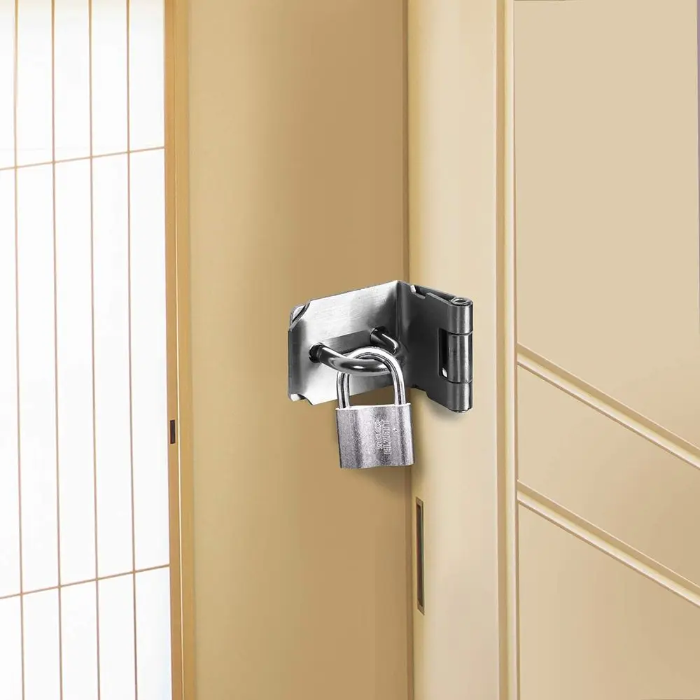 Padlock Hasp Door Clasp Lock 90 Degree Right Angle Shed Gate Latch Household Burglar-proof Bolt Door Buckle with Mounting Screws